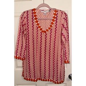 Gretchen Scott Designs Tunic Marquis Pink & Orange Size Medium 100% Cotton